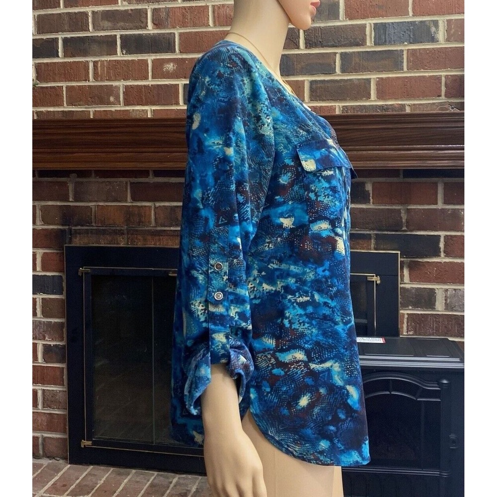 Anne Klein‎ Women's Size M Multicolor 3/4 Sleeve Shirt snake animal print Top - Picture 2 of 16